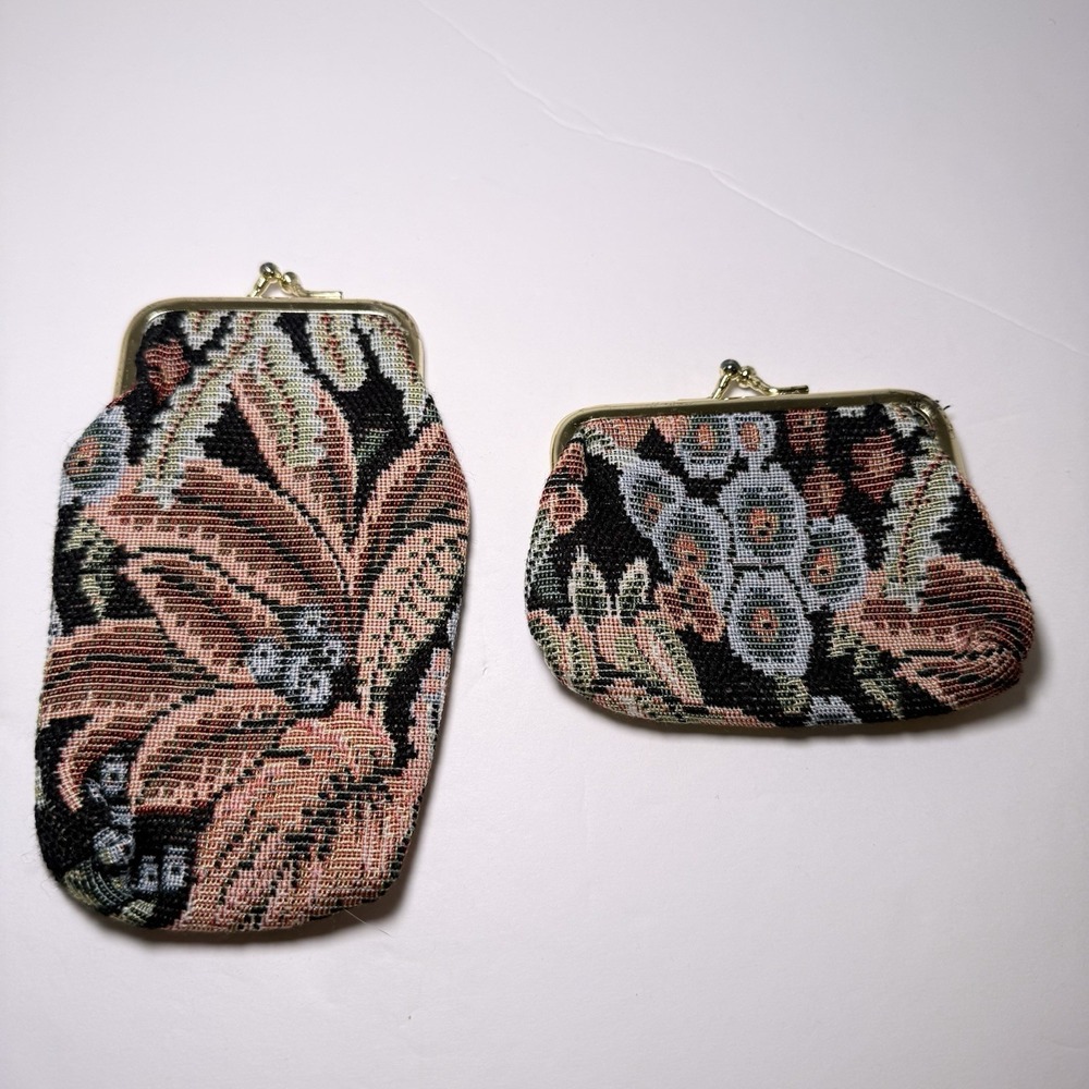 Vintage Floral Tapestry Glasses/Cigarette Case & Matching Coin Purse Kiss Lock